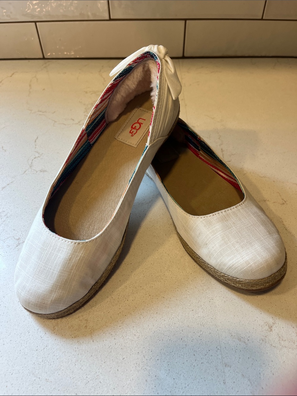 UGG Women's Cream Slip-On Espadrille Ballet Flats
